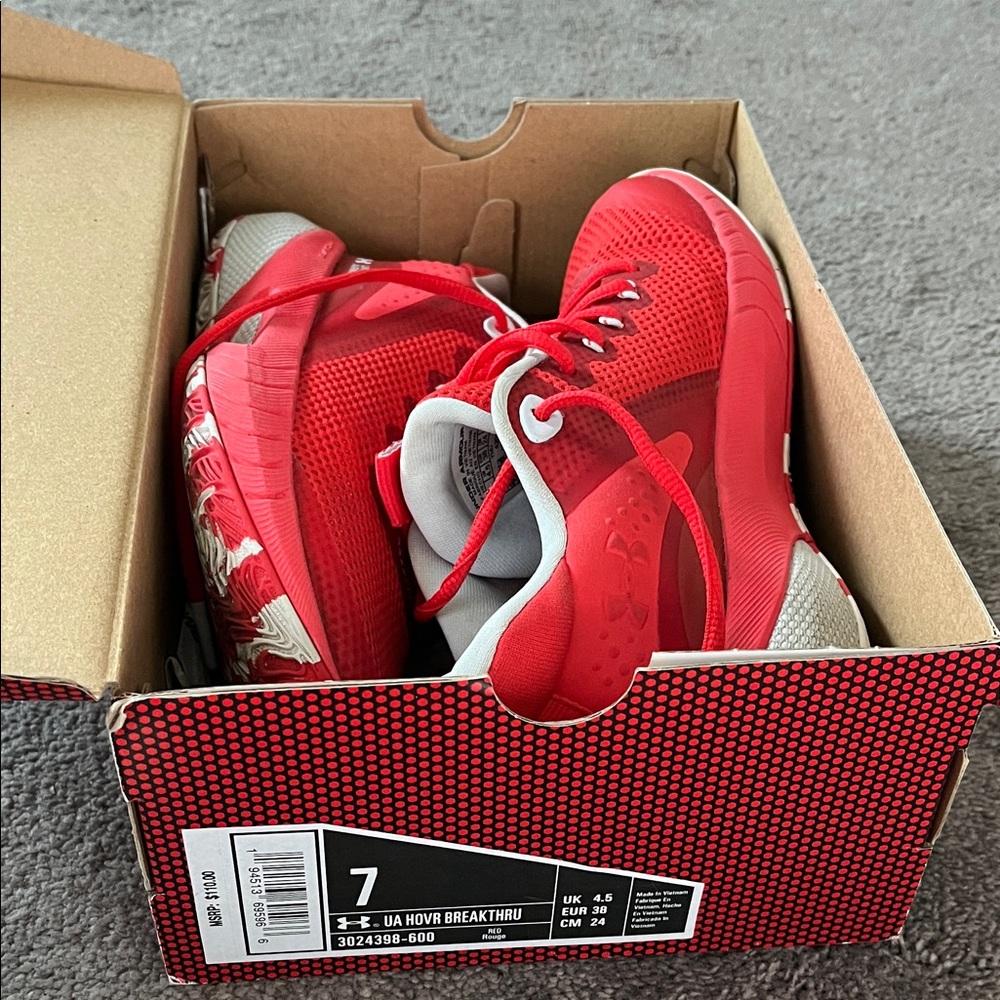 Under Armour Red and Gray Breakthru Sneakers